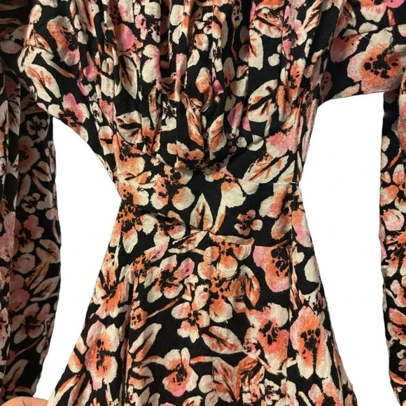 Free People Jael Floral Long Sleeve Mini Dress Cut Out Back Square Neck Medium - Picture 4 of 7